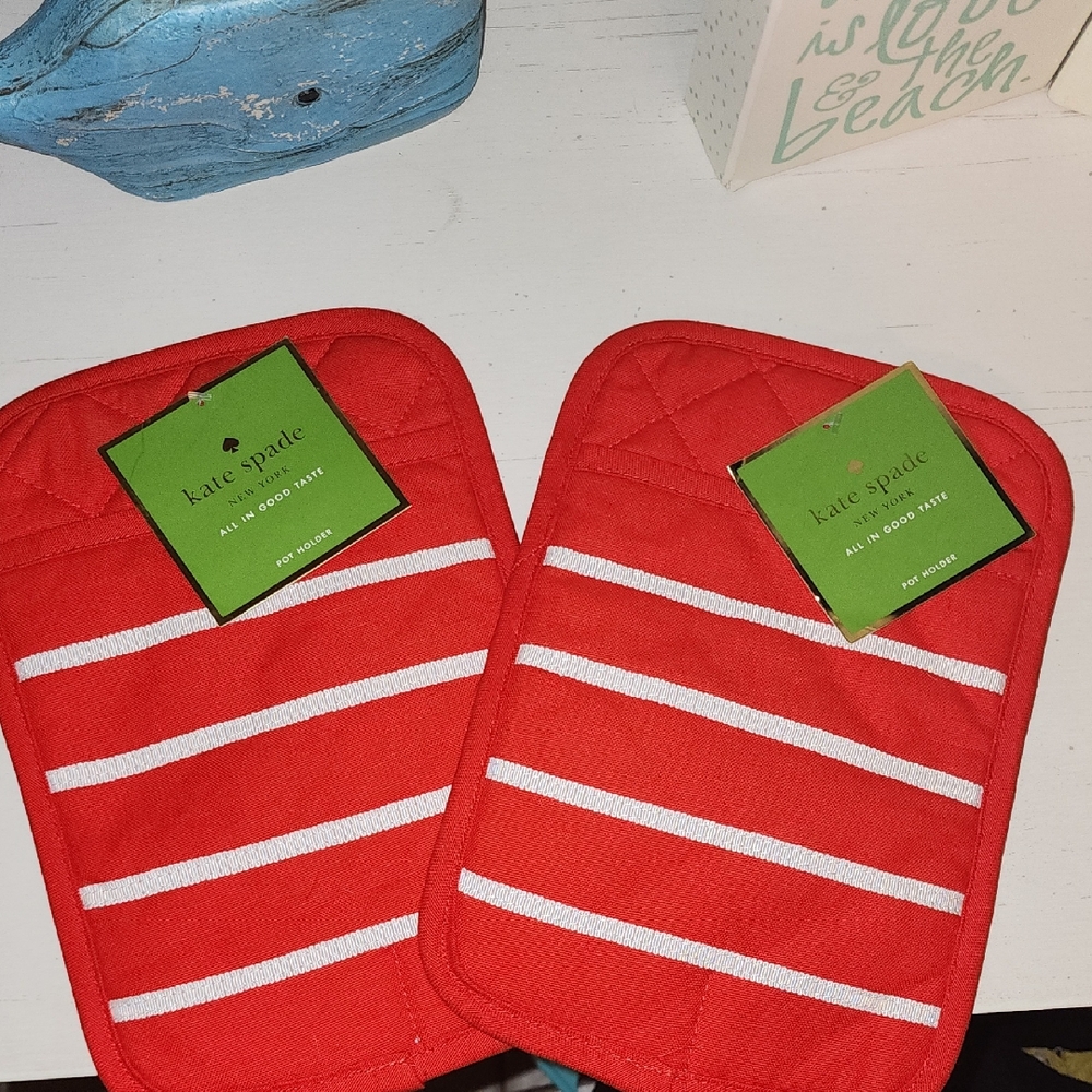 Kate Spade Red and White Striped Kitchen Mitts